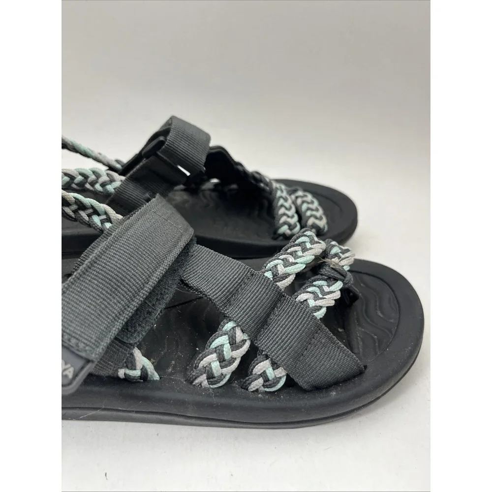 MEGNYA Women's Braided Strap Comfort Sandals Black Aqua Gray Size 7